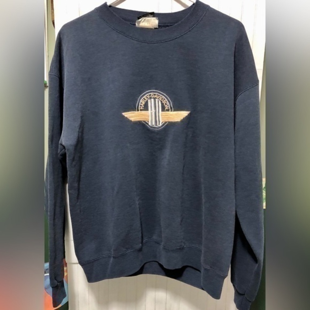 👻Harley Davidson Vintage Rare Navy Blue Embroidered crewneck sweatshirt